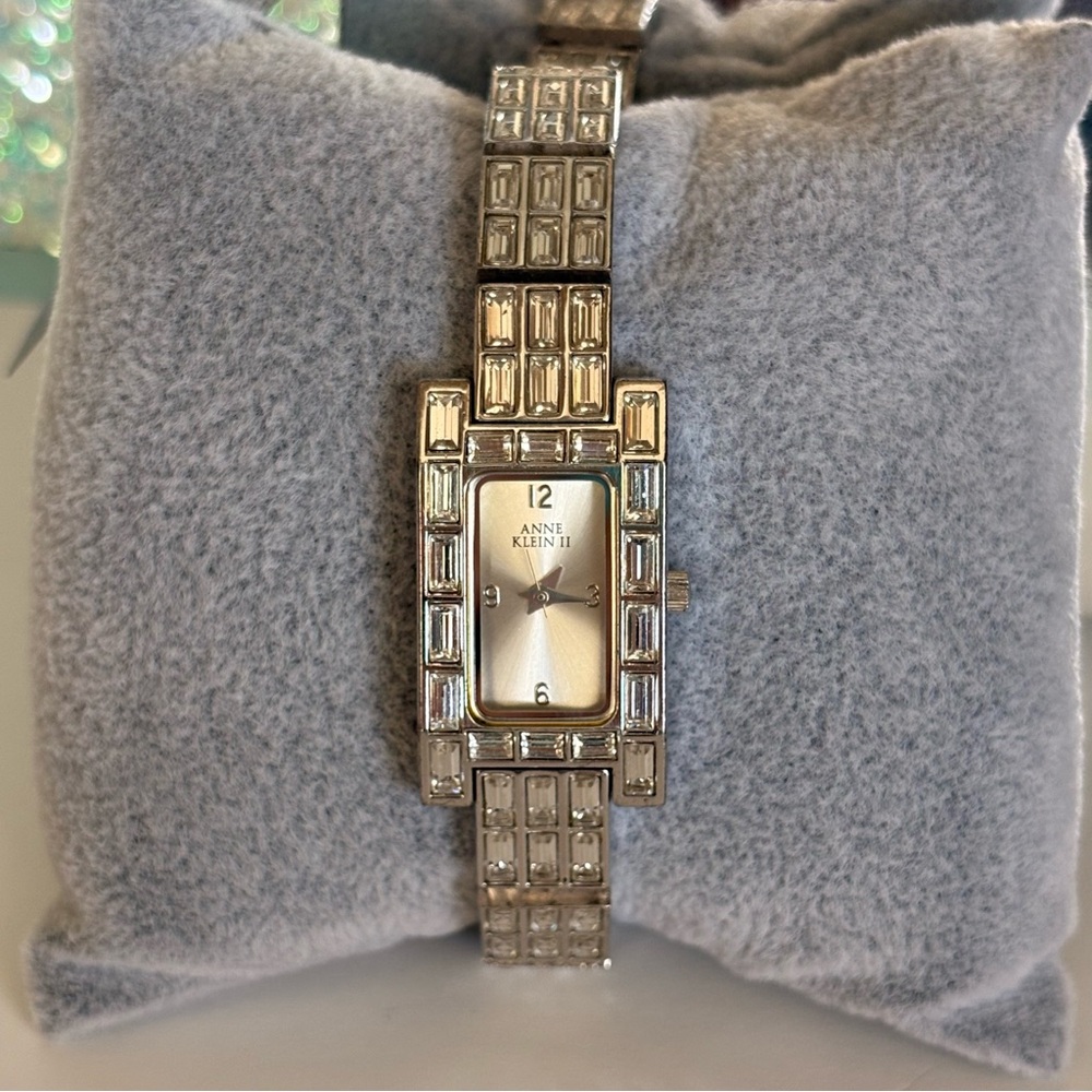 Anne Klein Silver Watch with Elegant Swarovski Crystal Multi-Link Design